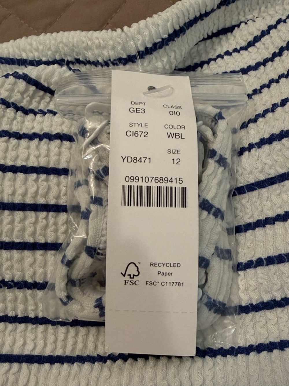 J. Crew White/Blue Stripe Gemma Bandeau Scrunchie One-Piece/NWT/12 - Picture 8 of 16
